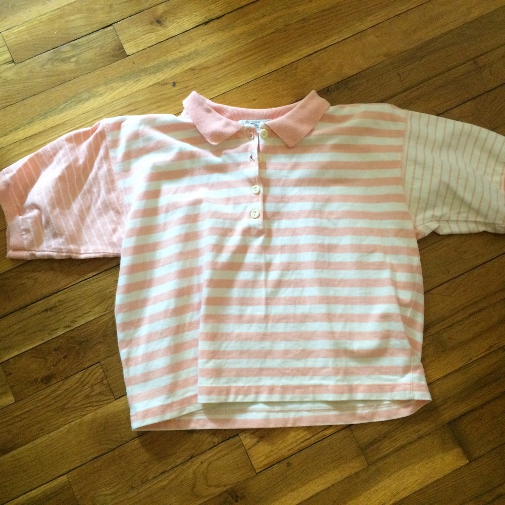 Vintage 1980s peach striped polo crop top